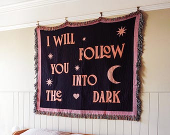 Couverture tissée jacquard 100 % coton Je te suivrai, tenture murale tapisserie et jeté