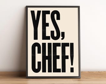 Póster de Yes Chef The Bear, serie de televisión The Bear, arte de pared estilo tipografía, decoración de cocina, arte de pared tipográfico, impresión tipográfica, regalo de arte de cocina