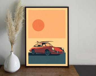 Impression d'art Surf Break : affiche de surf Porsche 911 vintage