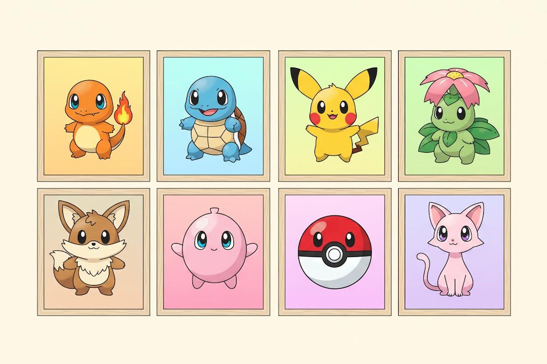 Pokemon Wall Art Gen 1 Starters Nursery Art Print Bundle, Cozy Onesie ...