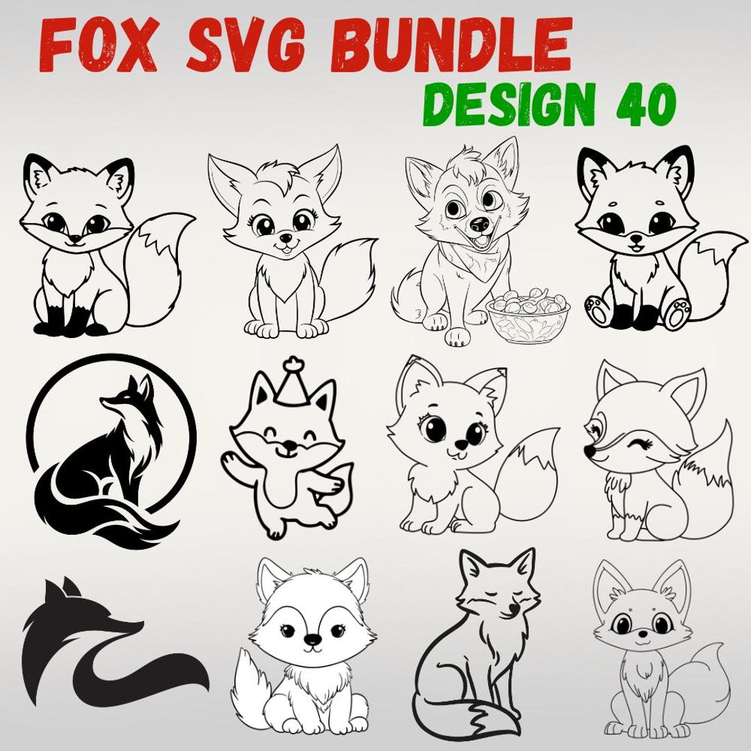 Fox SVG Bundle 40 Designs – Cute Fox SVG, Woodland Animal Clipart, Fox ...