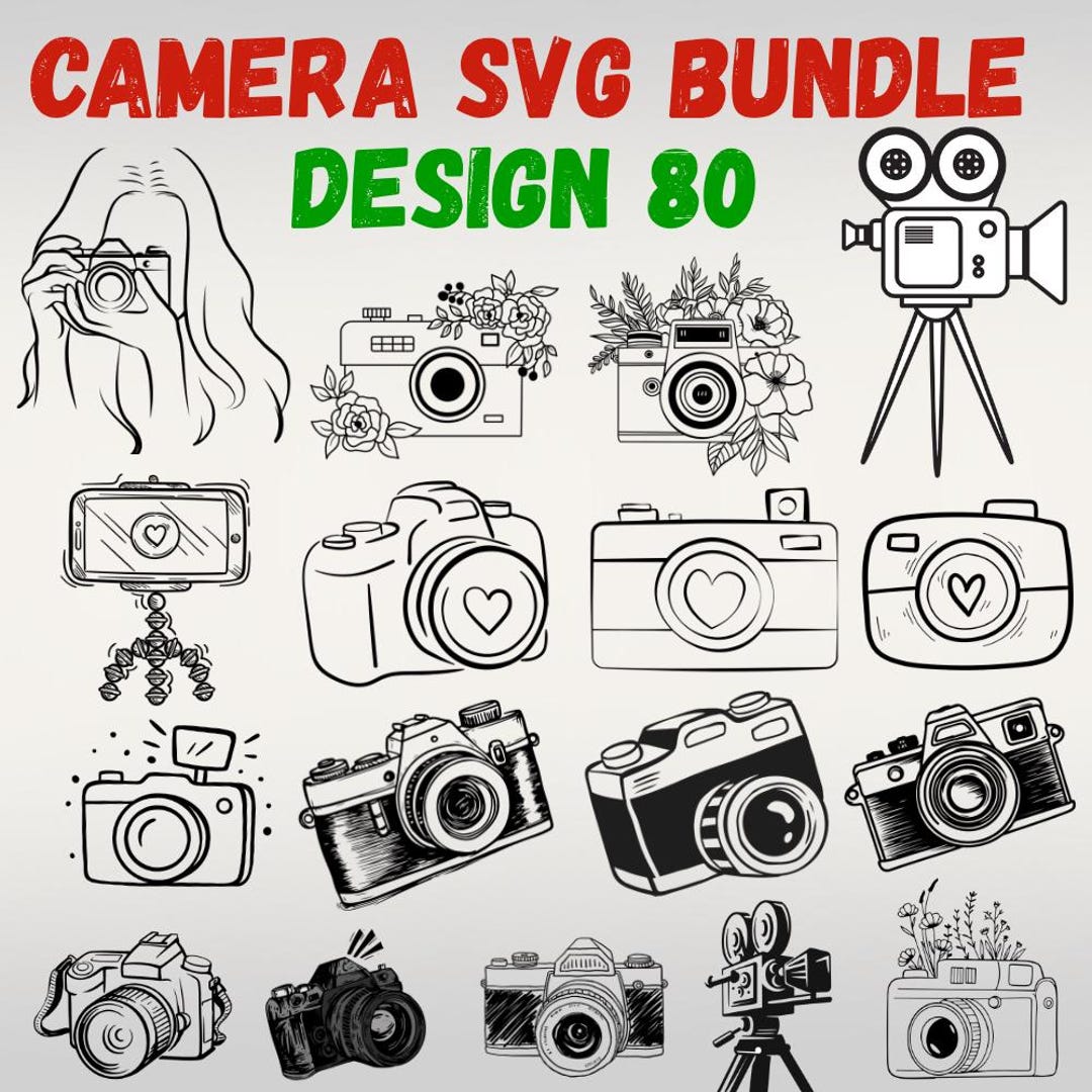 Camera SVG Bundle 80 Designs – Vintage Camera SVG, Photography Clipart ...
