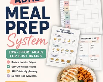 ADHD Meal Prep System | Low-Effort Recipes, Planners, Checklists (PDF Download)