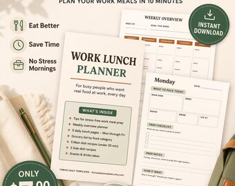 Work Lunch Planner | 5-Day Meal Prep, Recipes, Grocery List (PDF, Word)