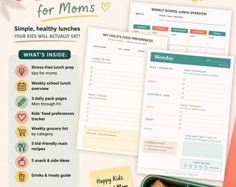 School Lunch Planner for Moms | Kid-Friendly Recipes, Grocery List (PDF/DOCX)