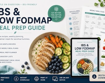 Low FODMAP Meal Prep Guide, IBS Friendly Recipes, Gut Health Planner (Digital Download PDF)
