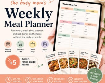 Busy Mom Weekly Meal Planner | Printable Grocery List, Prep Checklist (US Letter/A4 PDF)