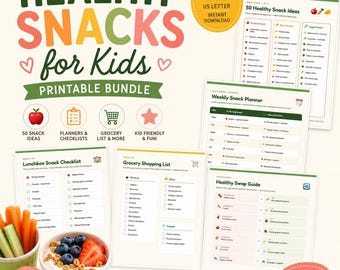 Healthy Snack Ideas Planner | Kids Lunchbox Checklist, Grocery List (Digital Download)