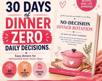 30-Day Postpartum Dinner Plan | Easy One-Pot Meals, Grocery Lists (PDF)