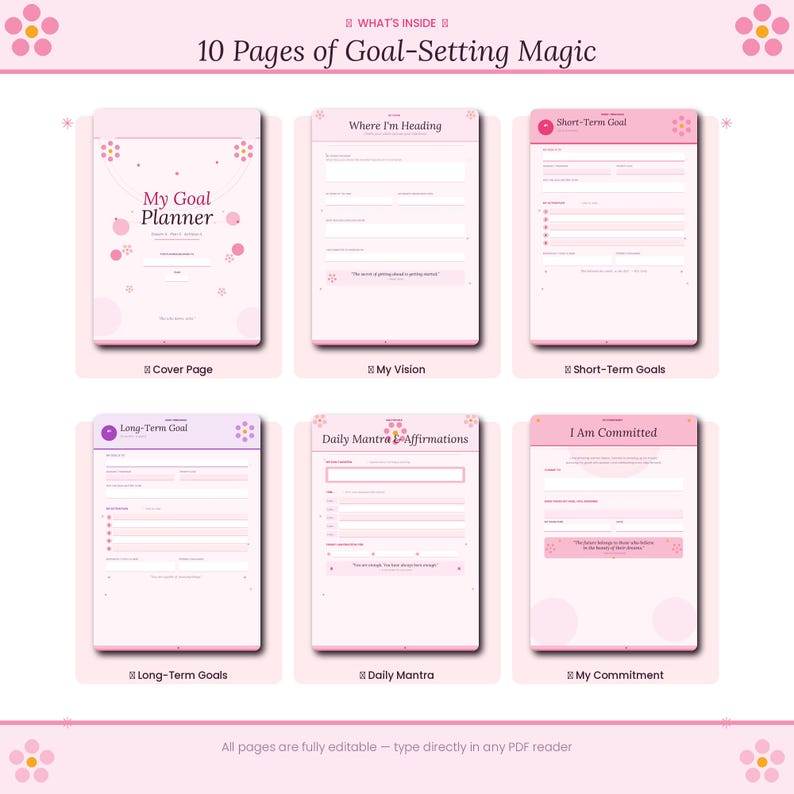 Metas Rosa Planilha de Metas em PDF para Imprimir | Planilha Editável para ...