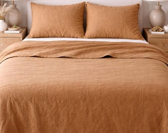 Terracotta Linen Fitted Sheet | 100% Washed Linen Bed Deep Pocket Mattress Cover | Bedroom Decor