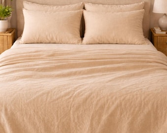 Neutral Beige Bedding | Linen Bedspread | Minimalist Bedroom Decor | Soft Bed Linen set