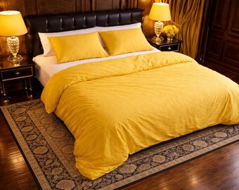 Parure de lit jaune | Housse de couette et taies d'oreiller 100 % coton |  Décoration de chambre confortable |