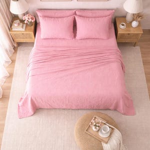 Pink Linen Bedding 4 Piece Set | Luxury  Sheets | Fitted Sheet Flat Sheet Pillowcases