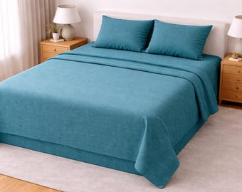 Teal Fitted Set , Deep Pocket Elastic Sheet, Soft Breathable Bed Sheet