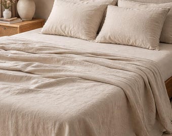 100% Linen 4-Piece Sheet Set – Flat & Fitted Sheet with 2 Pillowcases, home decor