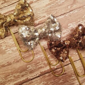 XL Gold Paper Clip with Sequin Bow, Set of 3, Bookmark, Teacher Gift, Stocking Stuffer, Gift Card Holder, Other Colors Available
