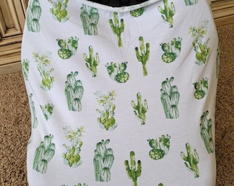 Car Seat Cover Boy or Girl / Nursing Cover, Cactus Car Seat Cover Stretchy, Green and White, Gender Neutral Car Seat Cover