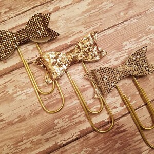XL Gold Paper Clip with Glitter Bow, Set of 3, Bookmark, Teacher Gift, Stocking Stuffer, Gift Card Holder, Other Colors Available
