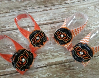 Barefoot Sandals - OSU Cowboys Fabric Flower - Shabby Chic - Baby