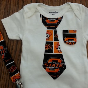 OSU Cowboys Onesie w/ Necktie and Pocket - Matching Pacifier Clip Optional