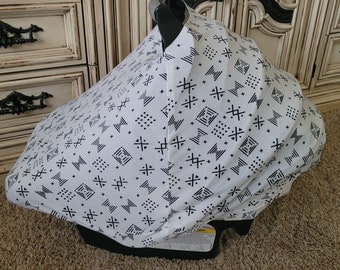 White and Black Pattern Stretchy Car Seat Cover Nursing Cover, Black and White Cover