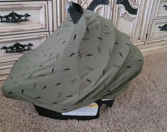 Car Seat Cover Boy Nursing Cover, Army Green and Black Lightning Bolts Car Seat Cover Nursing Cover, Stretchy Cover