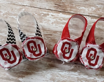 Barefoot Sandals - OU Sooners Fabric Flower - Shabby Chic - Baby