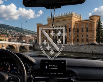 Adorno para espejo retrovisor de coche con el escudo de armas de Bosnia y Herzegovina, dije de acrílico transparente