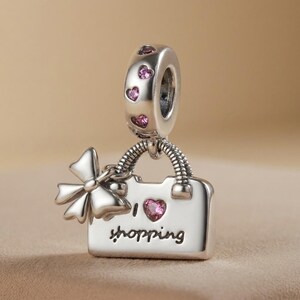 925 Sterling Silver I Love Shopping Purse Charm