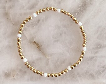 3mm 14k Gold Filled Beaded Bracelet | Opal Round Beads | Opal Beaded Bracelet | Gold Ball Bead Bracelet