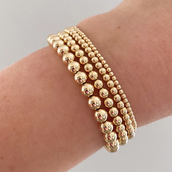 14k Gold Filled Beaded Bracelet | 2mm, 3mm, 4mm, 5mm | Gold Ball Beaded Bracelets