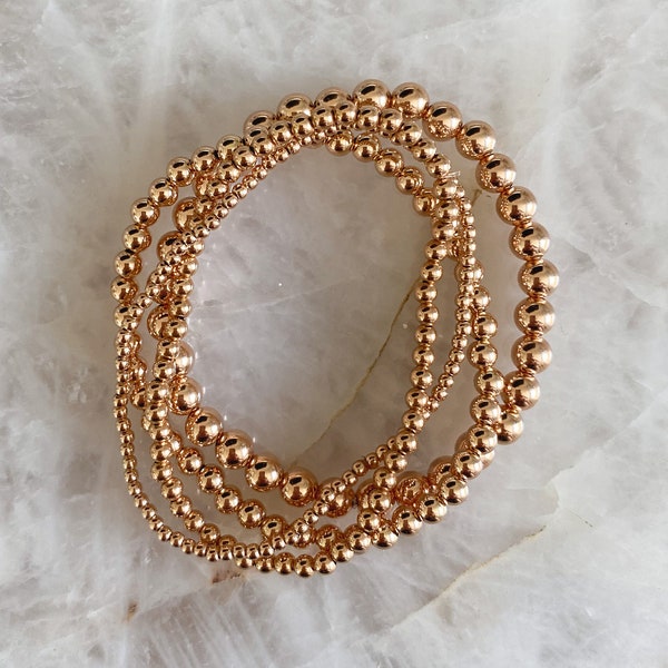 14k Rose Gold Filled Beaded Bracelet | 2mm, 3mm, 4mm, 5mm | Rose Gold Ball Beaded Bracelets