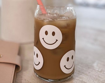 Smiley Face Glass Can | Iced Coffee Cup | Soda Glass | Happy Face