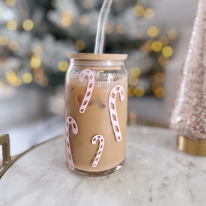 Rosa Zuckerstange Glasdose | Kaffeetasse | Sodaglas | Weihnachtstasse