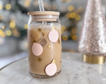 Pastel Ornaments Glass Can | Iced Coffee Cup | Soda Glass | Holiday Cup