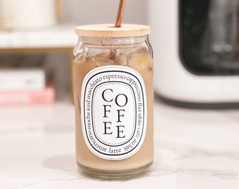 Coffee Design Label Glass Can | Iced Coffee Cup | Beer Glass | Espresso | Mocha | Latte Soda Glass