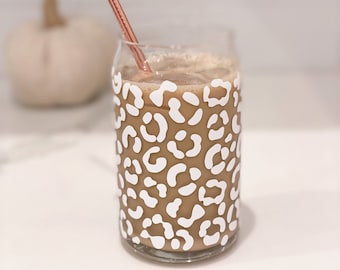 Leopard Print Beer Glass Can | Iced Coffee Cup | Soda Glass