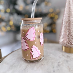 Rosa Tannenbäume Glasdose | Kaffeetasse | Sodaglas | Weihnachtstasse