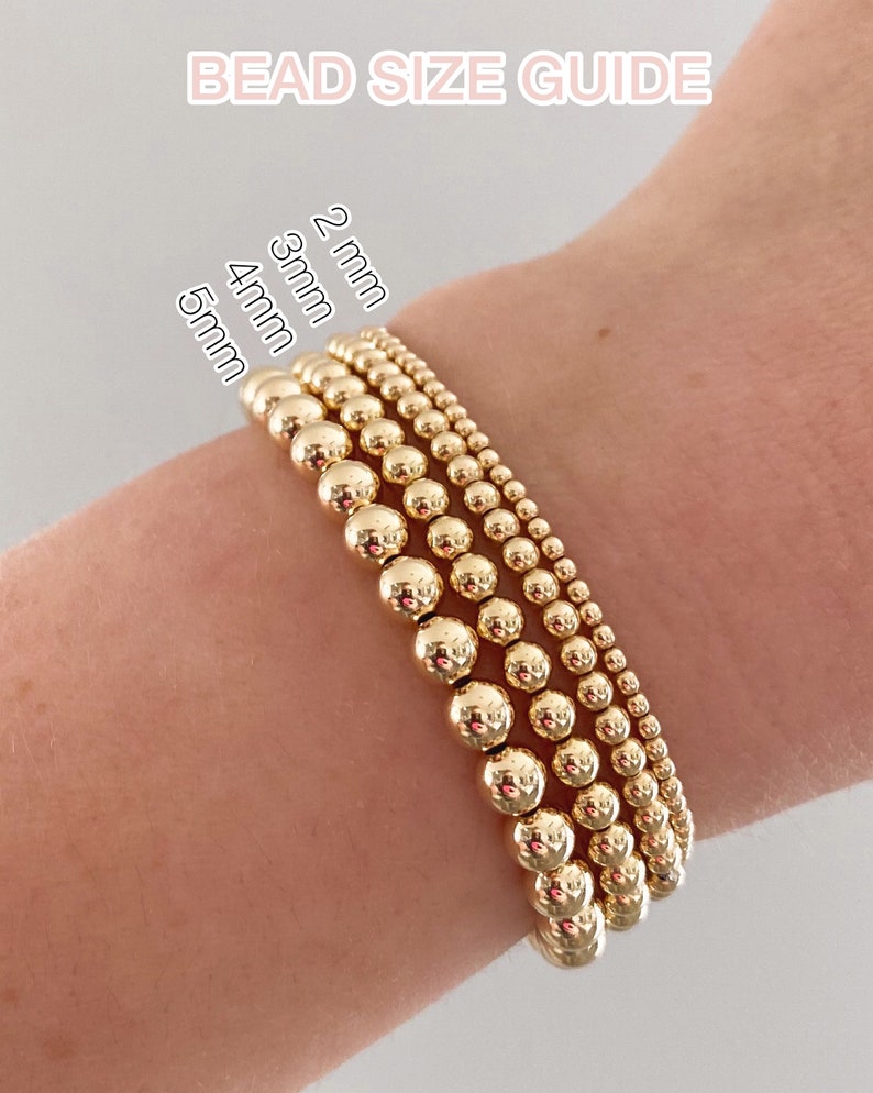 14k Gold Filled Beaded Bracelet 2mm, 3mm, 4mm, 5mm Gold Ball Beaded Bracelets image 3