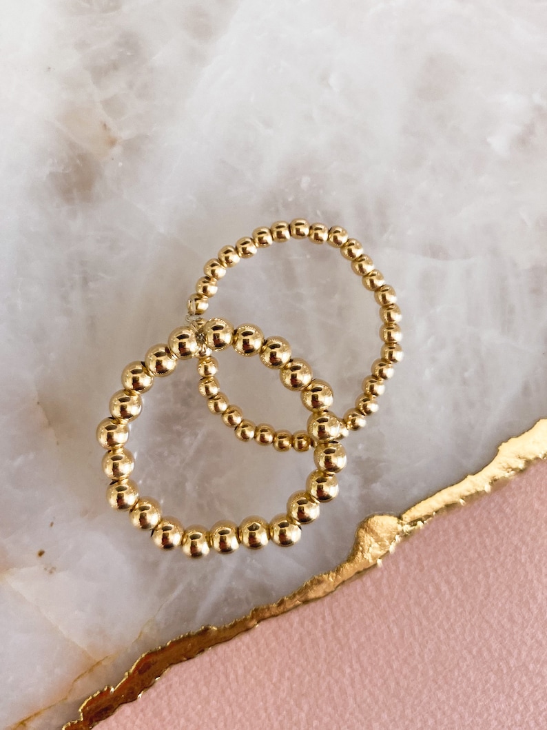 14k Gold Filled Plain Gold Beaded Ring 2mm 3mm Stretch Gold Etsy