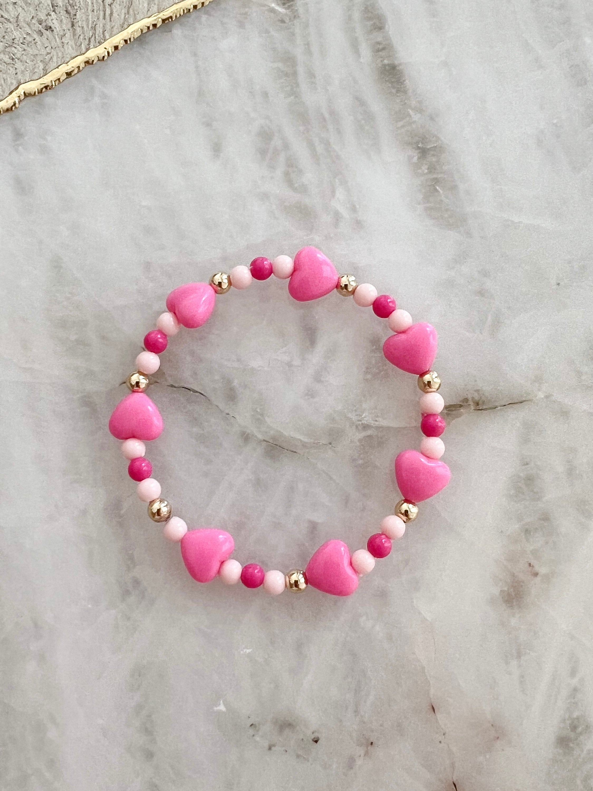 4mm 14k Gold Filled Personalized Beaded Bracelet | Hot Pink