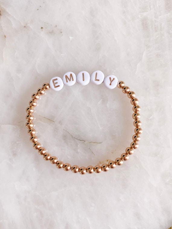 4mm 14k Rose Gold Filled Personalized Beaded Bracelet Name