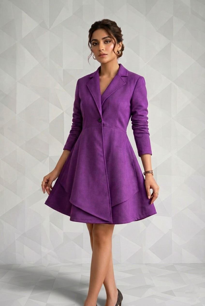 purple dress with blazer