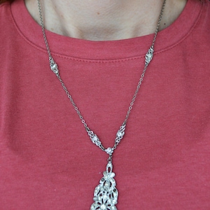 Vintage Art Deco Pot Metal Paste Rhinestone Festoon Drop Lavalier Necklace