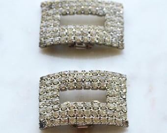 Signed MUSI Large Art Deco Rhinestone Shoe Clips – Clear Crystal Pavé Buckle Clips – Signed Mid Century Bridal or Evening Accessories