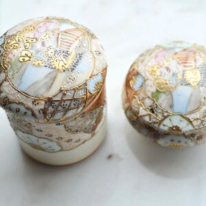 Antique Royal Satsuma Nippon Lidded Jar Set, Hand Painted Gilt Moriage Porcelain
