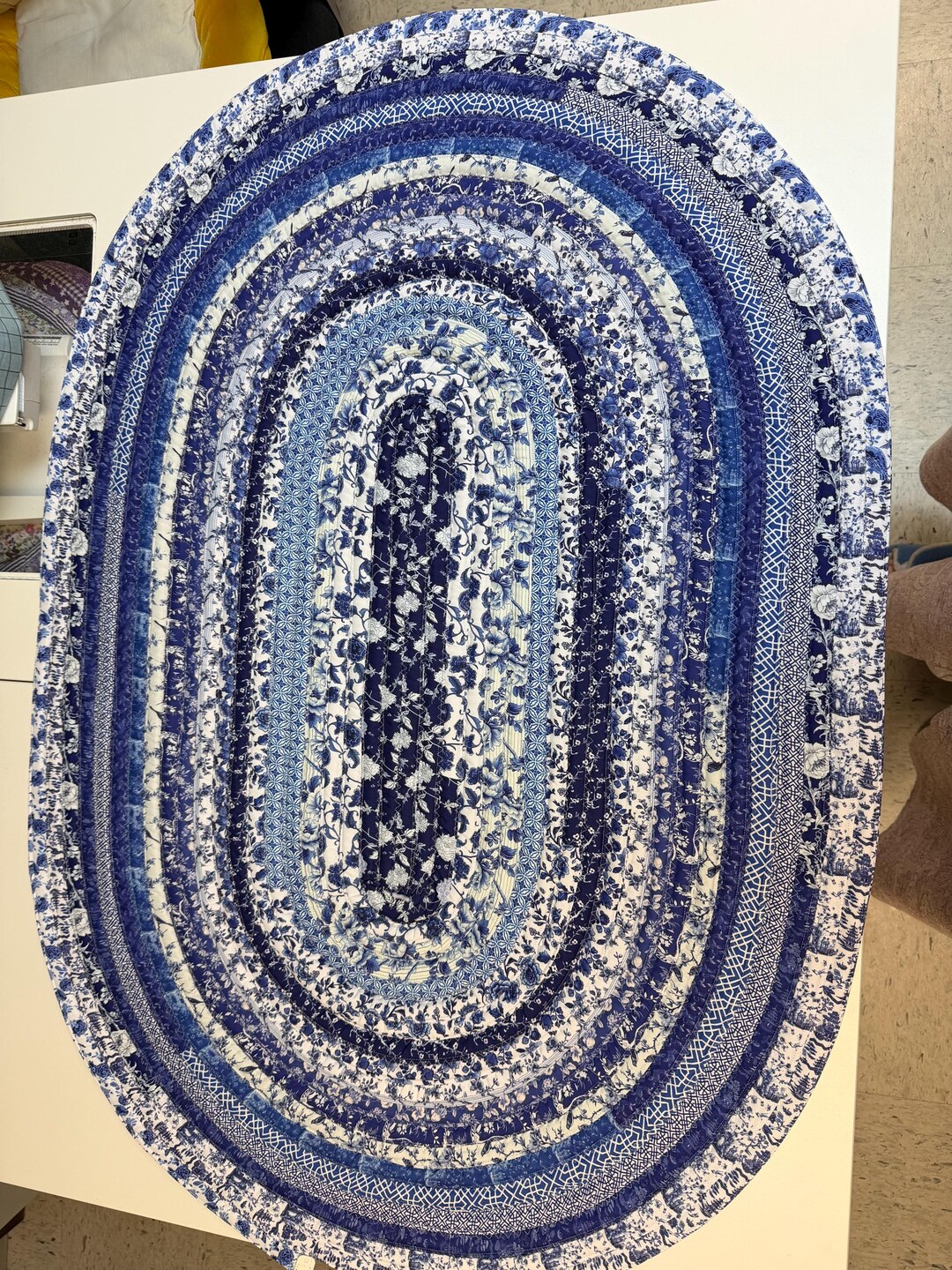 Blue Porcelain Rug Jellyroll Rug Porcelain Blueporcelain Blue Jelly Roll Rug. 41.5in X ...