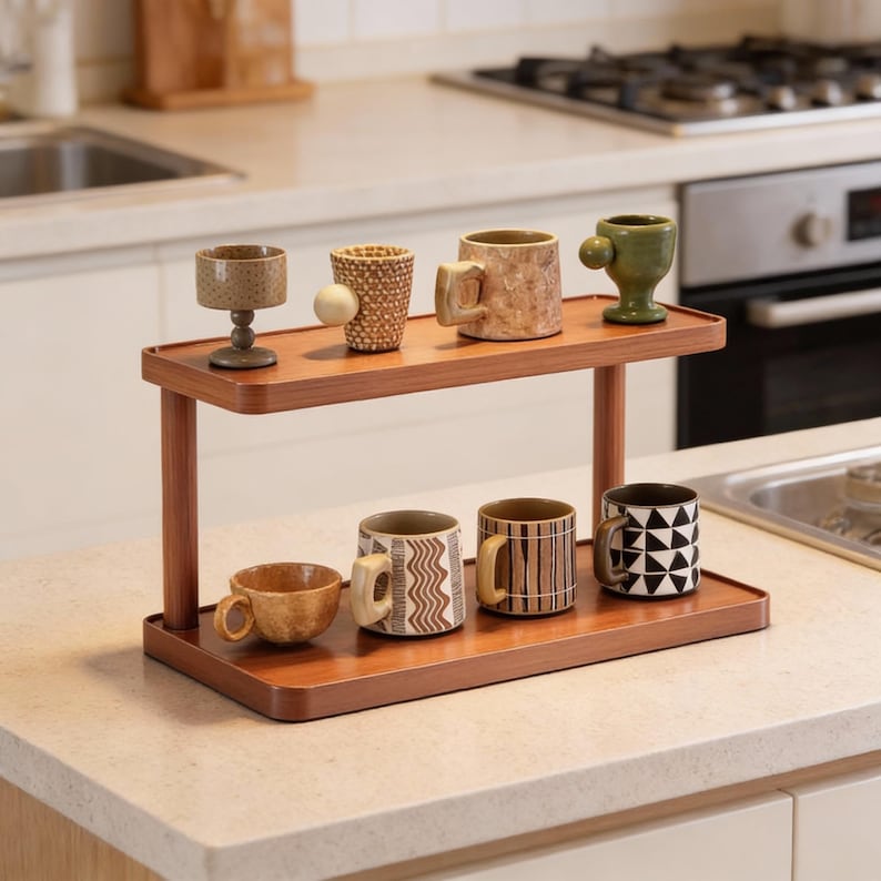 Native Mug Display Rack 2 Tier Wooden Mug Display Rack, Coffee Bar Counter Organizer - Etsy