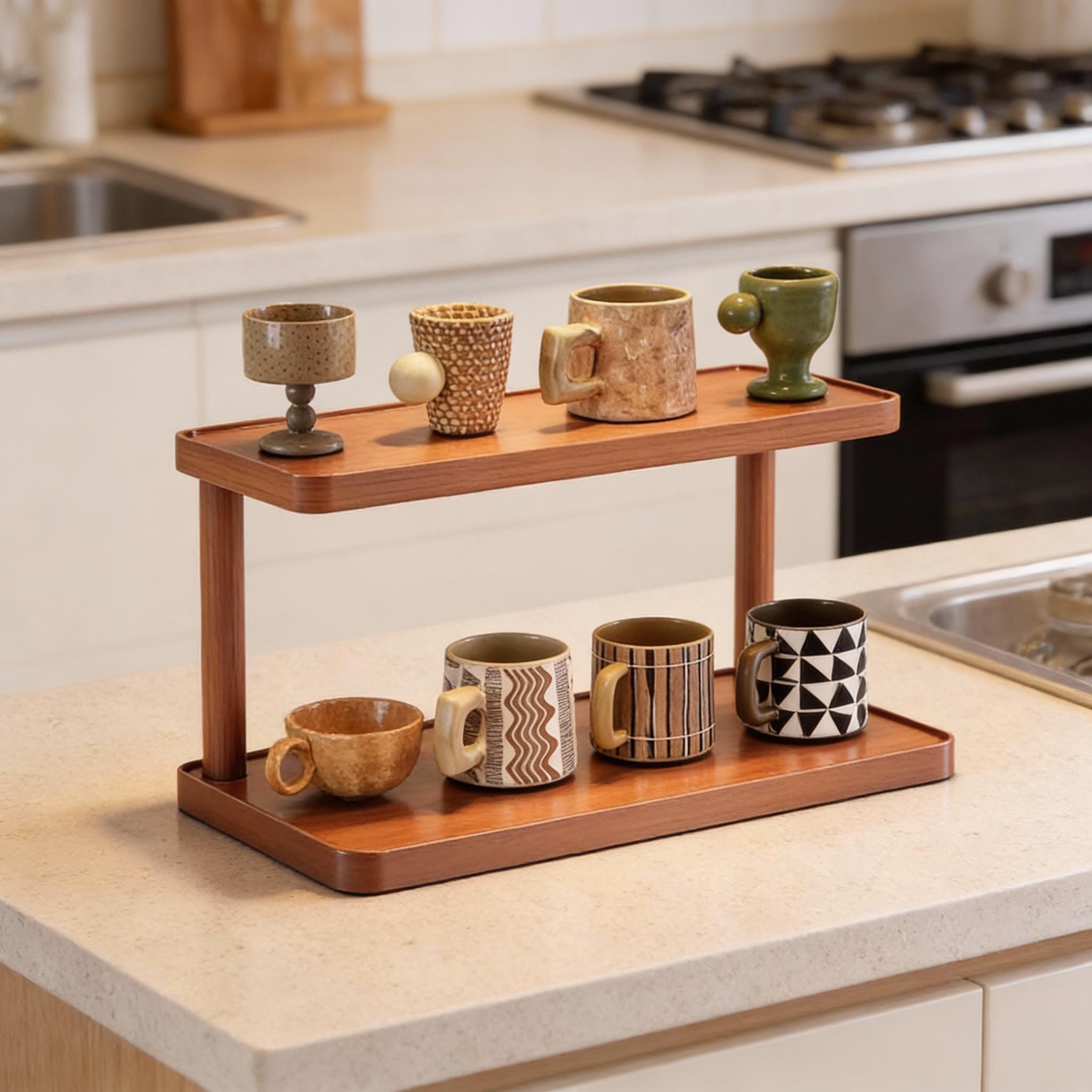 Mug Display Risers 2 Tier Wooden Mug Display Rack, Coffee Bar Counter Organizer - Etsy